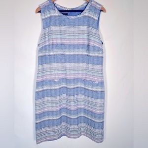 Pale blue multi stripe sleeveless dress